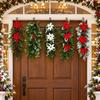 Red Berries Christmas Door Swag Poinsettia Blossoms Teardrop Shape Holiday Hanging Ornaments Durable Quality Vibrant Colors