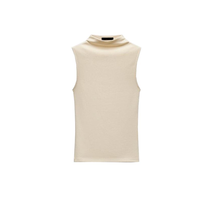Spring New Women's Clothing Casual Stand Collar Cotton and Modal Blended T-shirt Sleeveless Tops 3641842