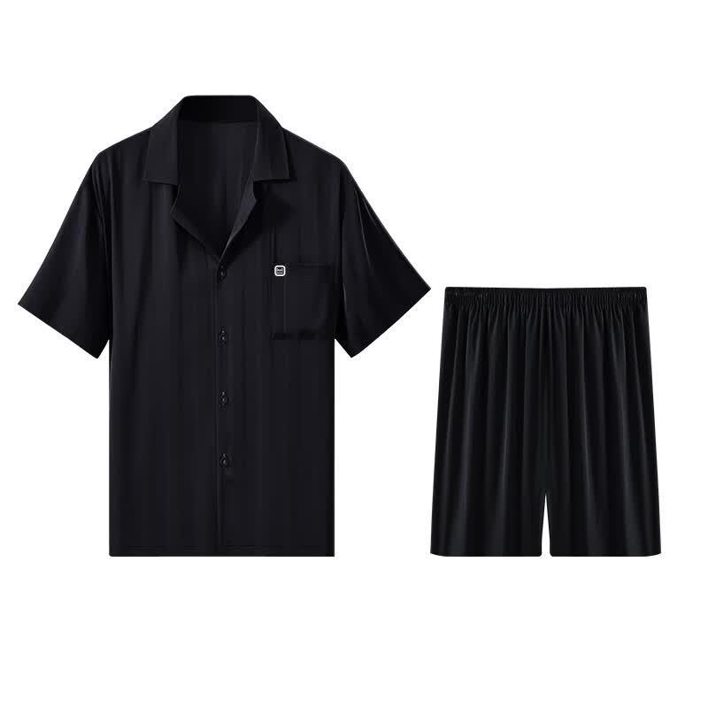 MaoRen Men's Summer Ice Silk Jacquard Pajama Set (Short Sleeve & Shorts)