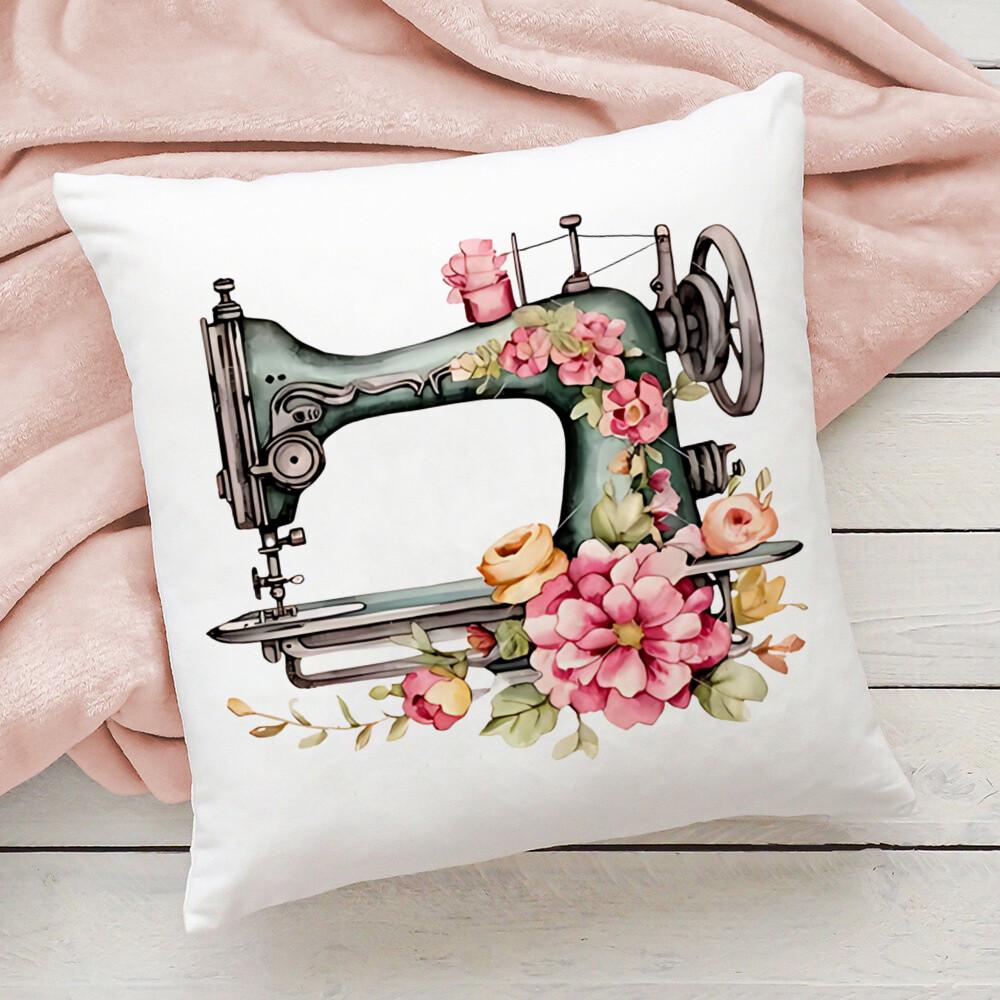 Sewing Machine Flower Print Pillowcase Cushion Cover Home Decorative Pillow Cases Decor Sofa Living Bedroom Throw Pillows Cover