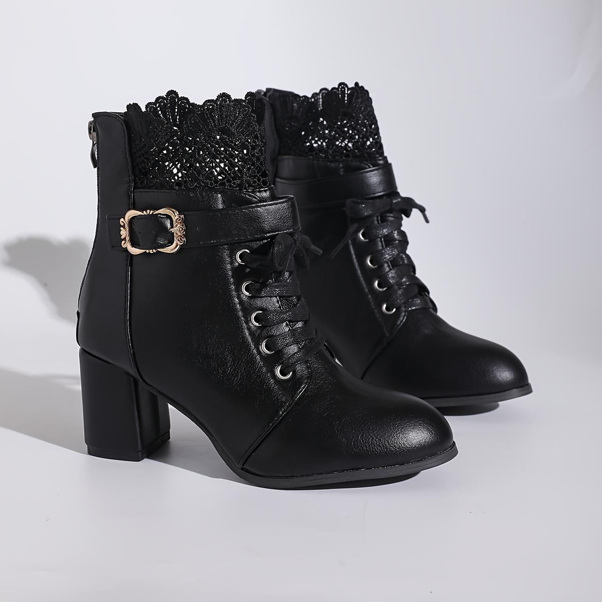 

Autumn/Winter New Short Boots, High Heels Thick Heel Round Head Lace Lace Strap Back Zipper Thick Bottom Women s Boots 43