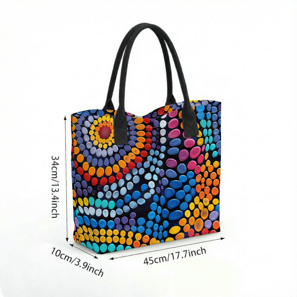 Colorful Dot Art Canvas Tote Bag Casual Large Capacity Daily Handbag for Women Stylish Outdoor Travel Shopping Carryall