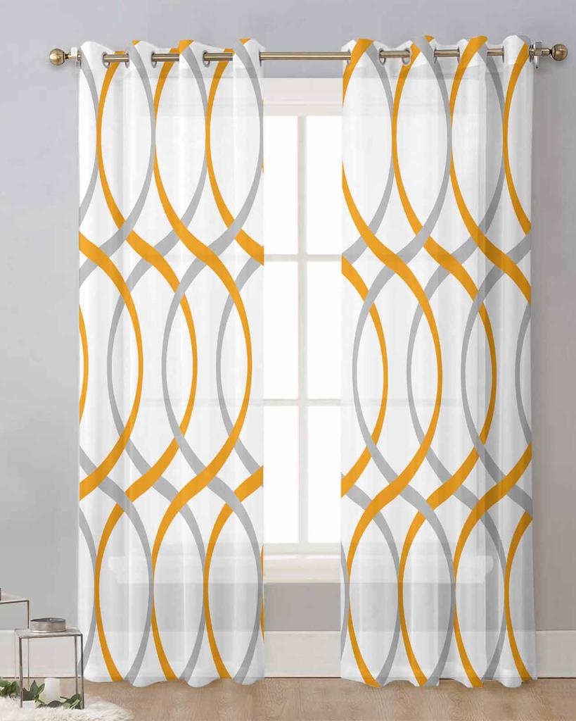 Abstract Lines Gradient Orange Tulle Drapes for Living Room Bedroom Sheer Window Curtains Kitchen Balcony Modern Voile Curtains