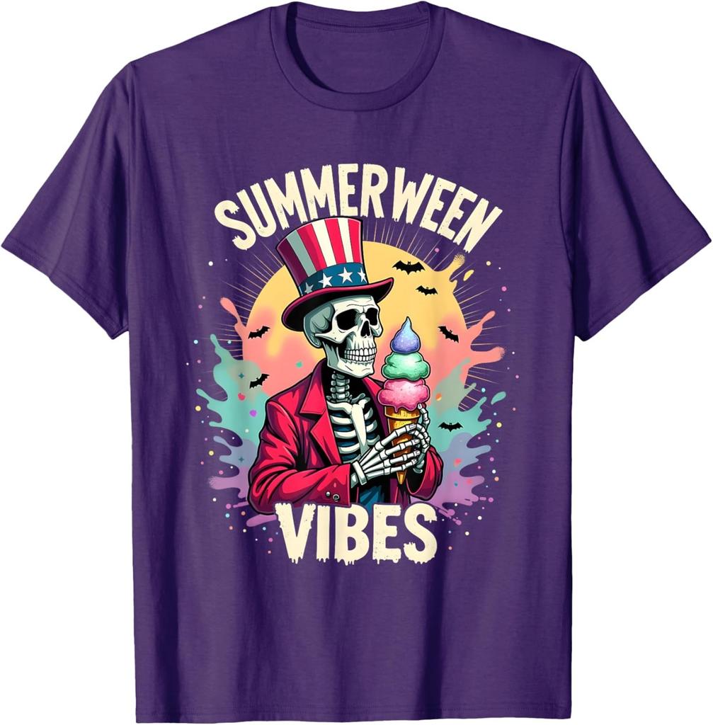Summerween Skeleton Cream Patriotic Creepy Unisex T-Shirt