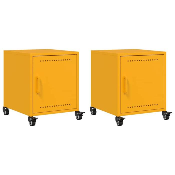 VidaXL Tables de chevet 2 pcs jaune moutarde 36x39x43,5 cm acier, armoire, armoire latérale, support de téléphone, table de 846621