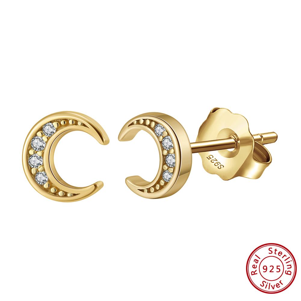 

Effie Queen S925 Silver 14k Gold Moon & Star Zirconia Stud Earrings Fashion Jewelry for Women Banquet Party Ear Accessory APE29