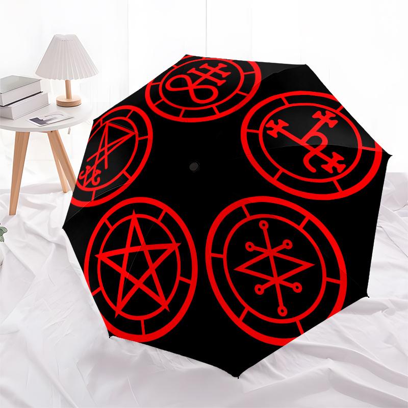 Red Mystic Symbols On Black Background Sticker DecalUmbrella, Portable 3-Fold Compact Umbrella,Christmas Gift ES496