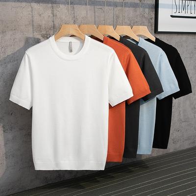 Frühling und Sommer Gestricktes Herren Kurzarm-T-Shirt Rundhals Einfarbig Basis Einfach
