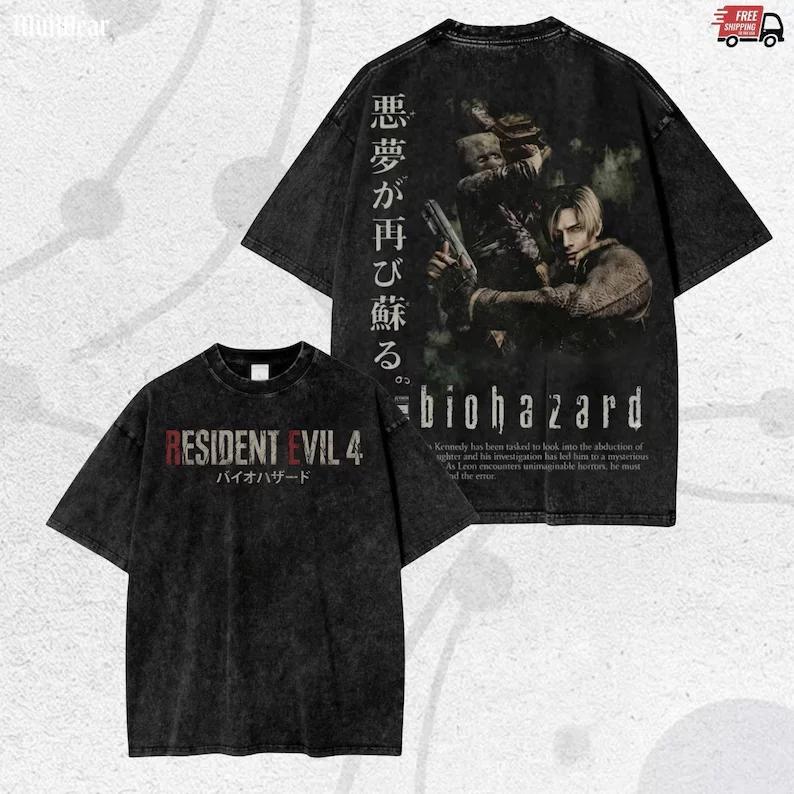 2026 New Fashion Resident Evil Cotton Washed T-Shirt Streetwear Breathable T-Shirt Unisex High Quality T Shirt Men Women Tee ... S разноцветный
