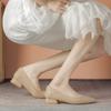 222 Nude Thick Heel Pointed Single Shoes Women's New Soft Sole Comfortable Work Career Interview Low Heel Work Shoes