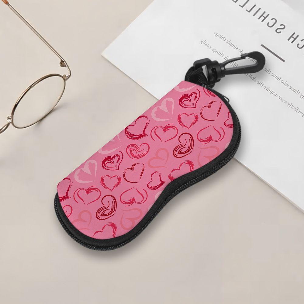 Pink Heart Pattern Soft Eyeglasses Sunglasses Case, Portable Lightweight Fabric Pouch for Spectacles, Protective Storage Bag for Daily Travel Gift