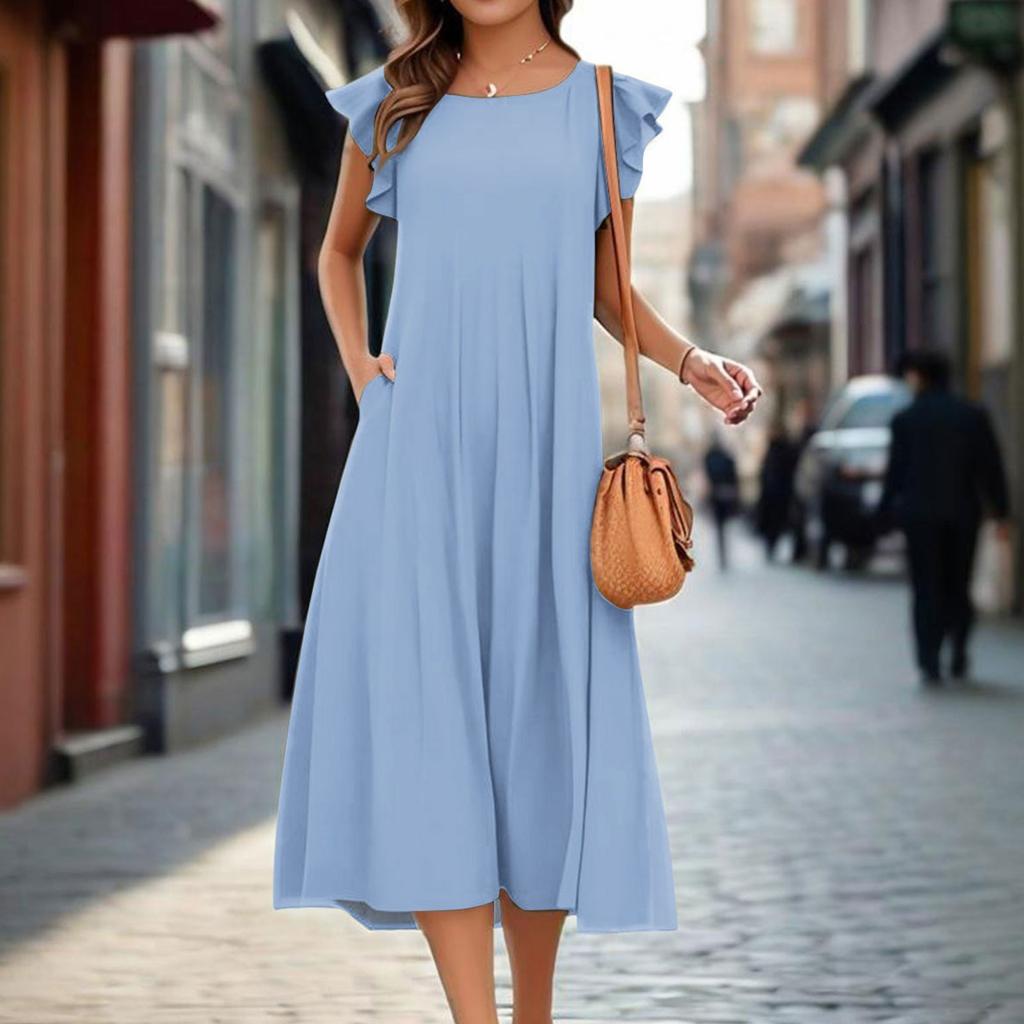 Women's One-piece Short Sleeve Flared Sleeve Loose Casual Round Neck Dress