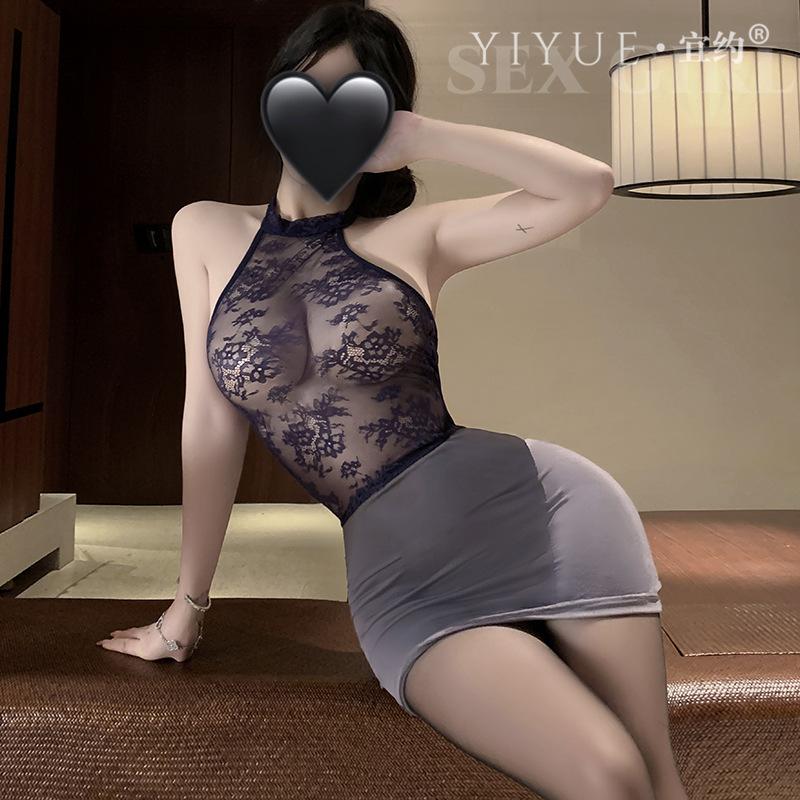 Erotic Underwear, Sexy lace Seductive full-body skirt, Female secretary, Nightclub uniform Seductive Pure Desire Set 1486