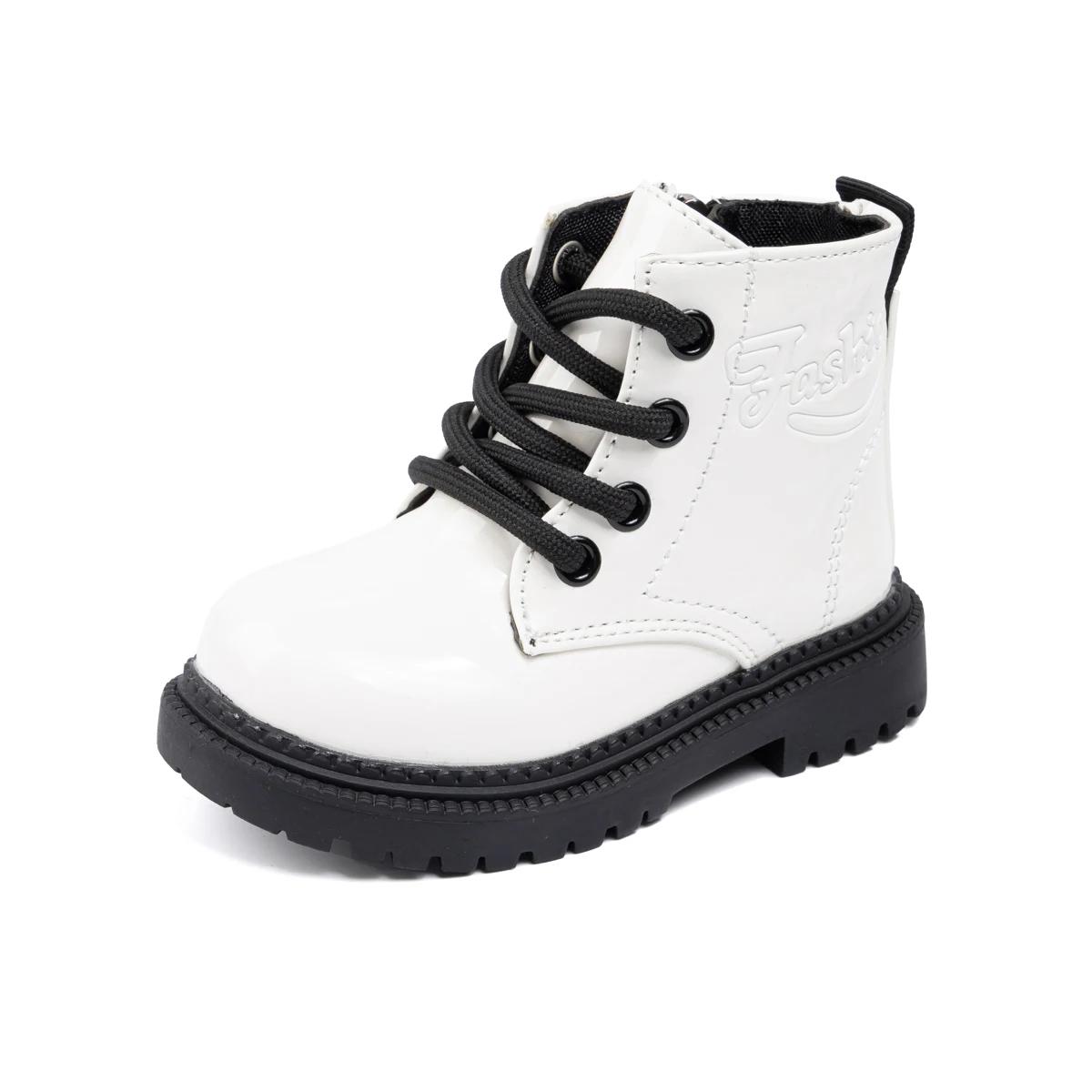 

Autumn and Winter Children s Shoes Waterproof PU Leather Children s Boots Toddler Lace-up Zip High Boots Boys Girls 21 белый