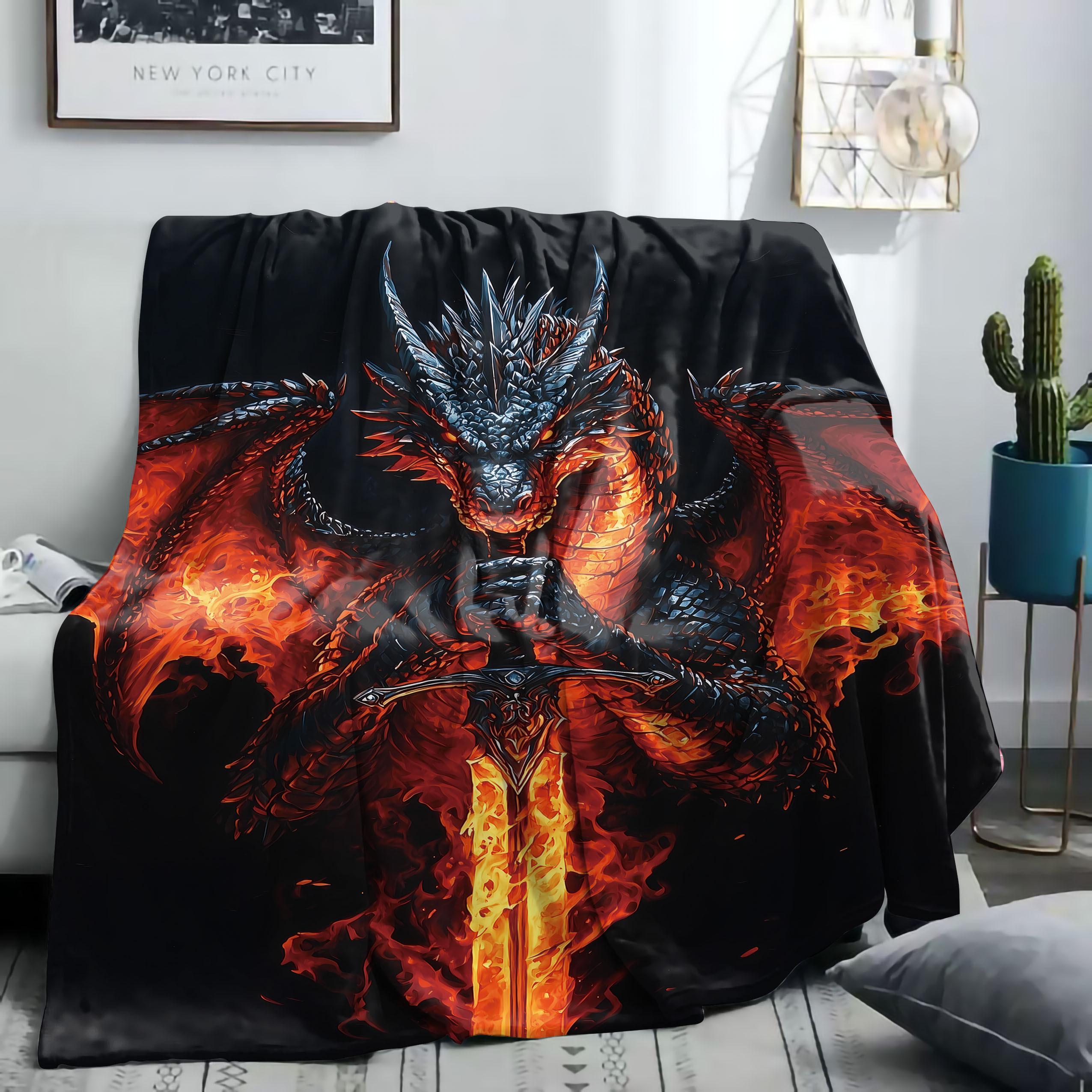 

Dragon Sword Flannel Blanket – Luxury Soft Throw – Cozy Warm for Couch Bed Office – Elegant Home Decor 75x90cm