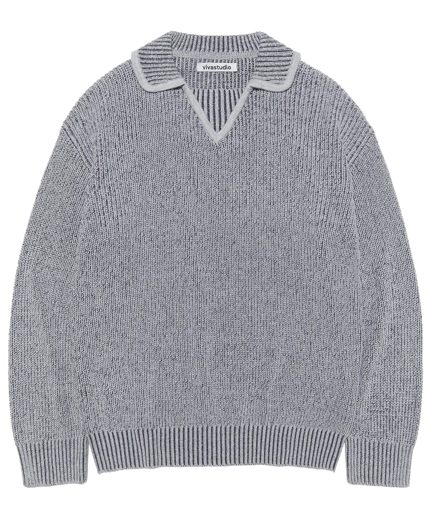 Viva Studio Two Tone Collar Knit [Gray] S