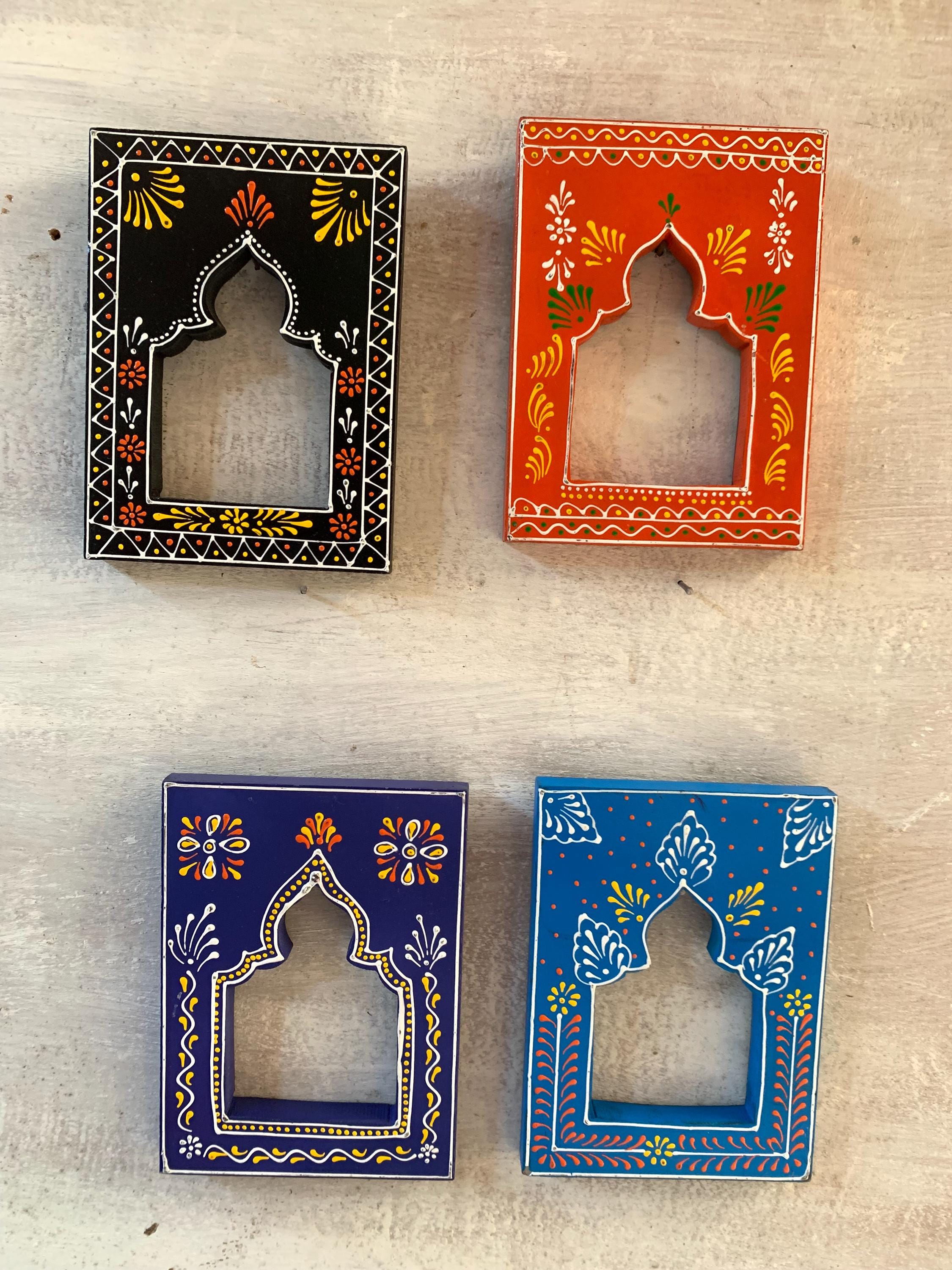 

Hand-Carved Wooden Mehrab Wall Frame: Rajasthani Painted Jharokha (Set of 4) 18” X 9” X 24” (l x w x h) разноцветный