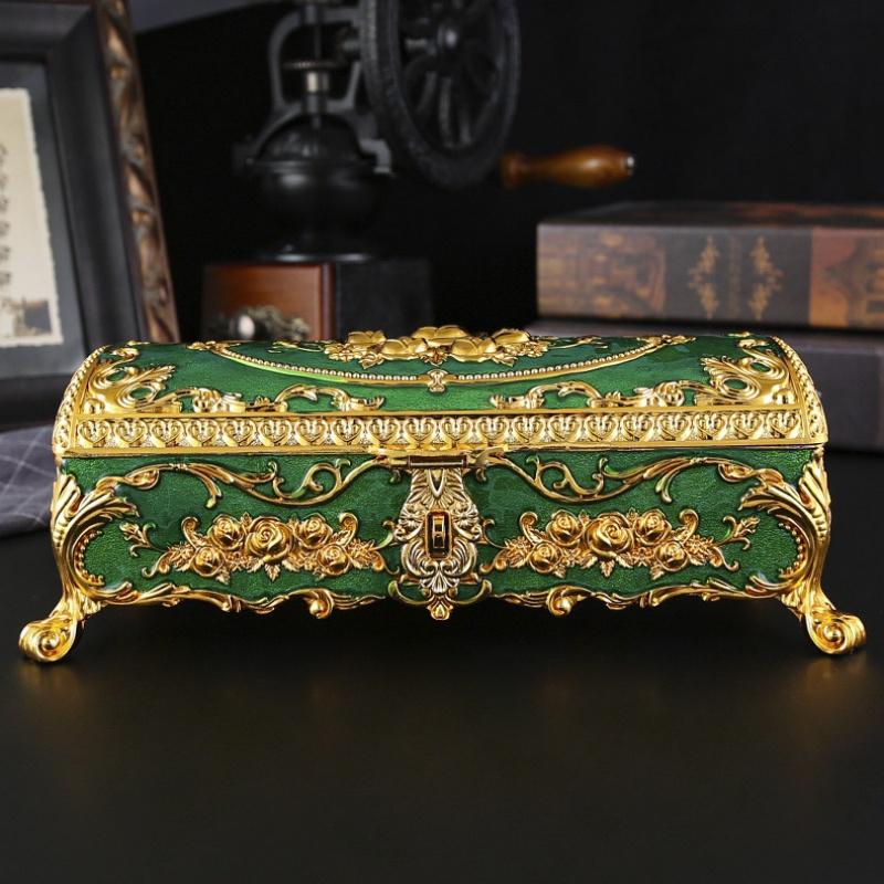 Rectangle Necklace Storage Box European Style Large Size Organizer Enamel Alloy Earrings Ring Storage Jar Dresser Display Case