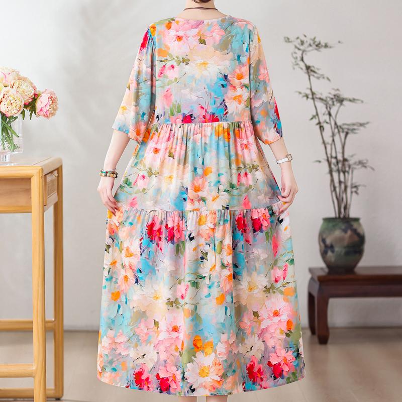 Vestidos casuales de talla grande para mujer Verano Ropa vintage Manga tres cuartos Vestido largo elegante