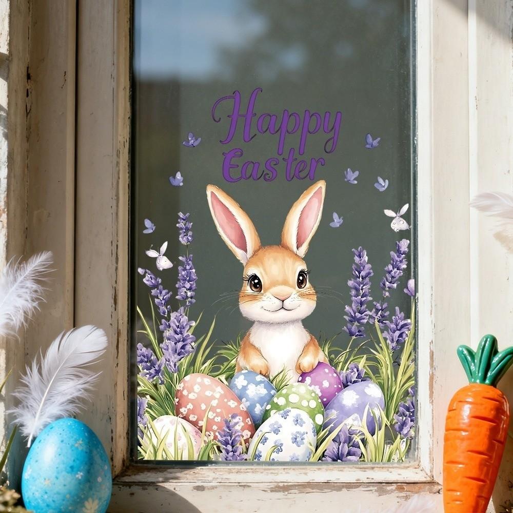 New Easter Flower Rabbit Sticker Self-Adhesive Waterproof Festival Party Sticker PVC Removable Wall Stickers Window Decoration