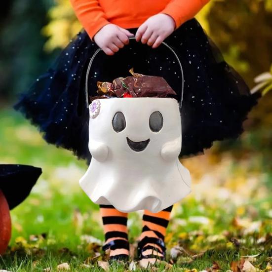 

Ведро с привидениями на Хэллоуин, жуткий горшок для цветов с привидениями, ваза из смолы, праздничная миска для сладостей, украшение для сада на открытом воздухе, украшение белый