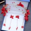 Solid Color Fashion Red Flower Head Decor Bridal Tiaras Headband Headpiece Wedding Crowns Earring Jewelry Accessories for Women