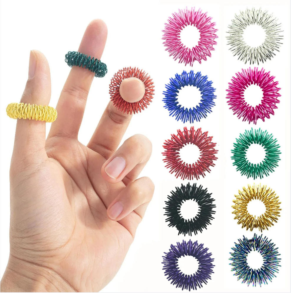 

10Pcs Spiky Sensory Finger Rings Acupressure Massager Stress Relief Anti-Anxiety Fidget Toys For Adhd Autism Teens Adults