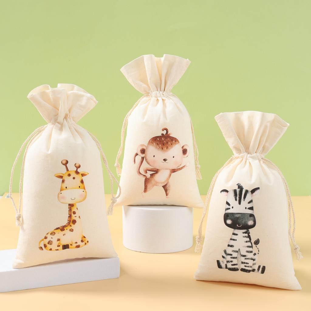 Large-size Jungle Animals Cotton Bag Happy 1st Birthday Party Decoration Kids Favors Gift Bag Jungle Safari Baby Shower Supplies