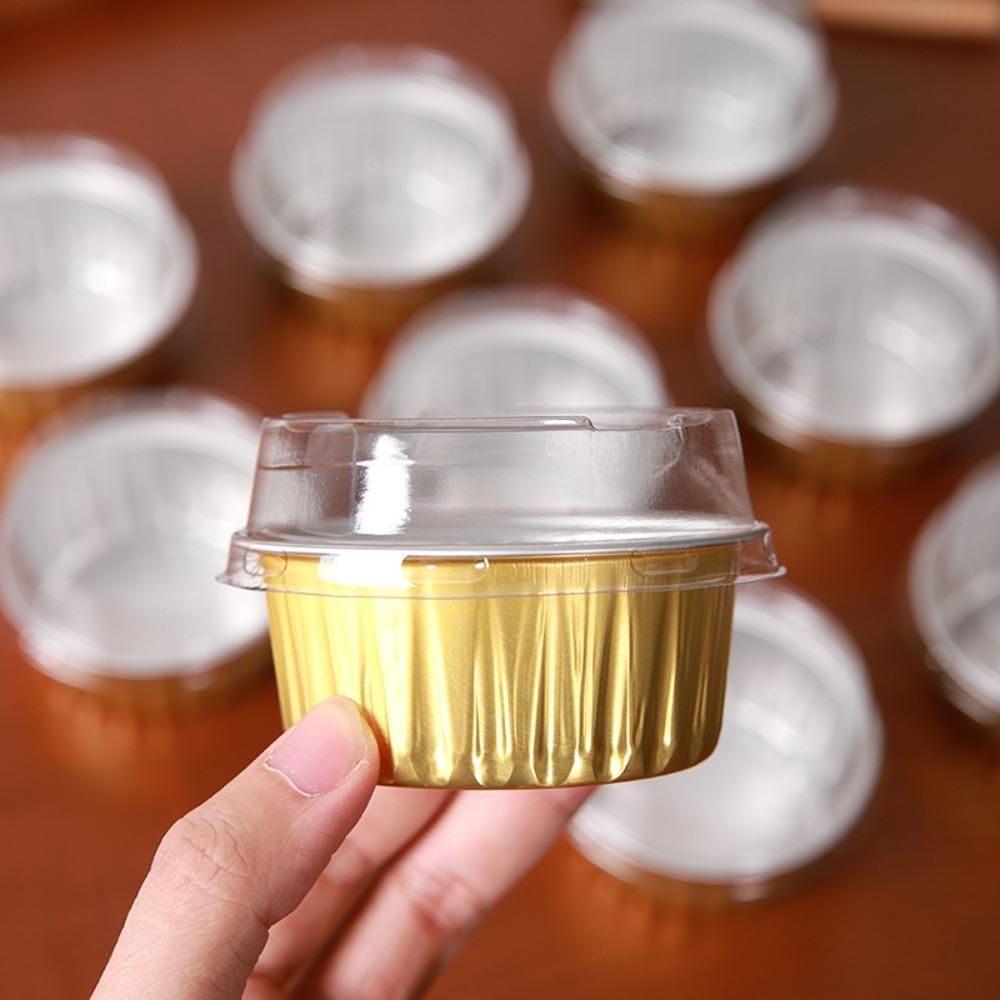 

50pcs Disposable Tin Muffin Boxes with Lids Dessert Container Aluminum Foil Cupcake Cup Commercial Style C