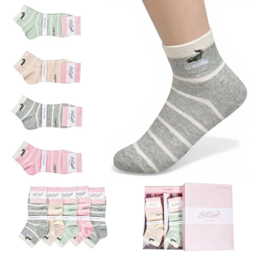 [Crocodile] White Line 5 Pairs Women s Ankle Long-Slip Socks Sock Set Comfortable Socks 23~25cm Random Shipping (5 Pairs)