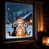DIY Christmas Scene Window Decals Cling, Cartoon Cats Sticker with Santa Hat, Removable Cute Holiday Decorations PVC Static Glass Decal for