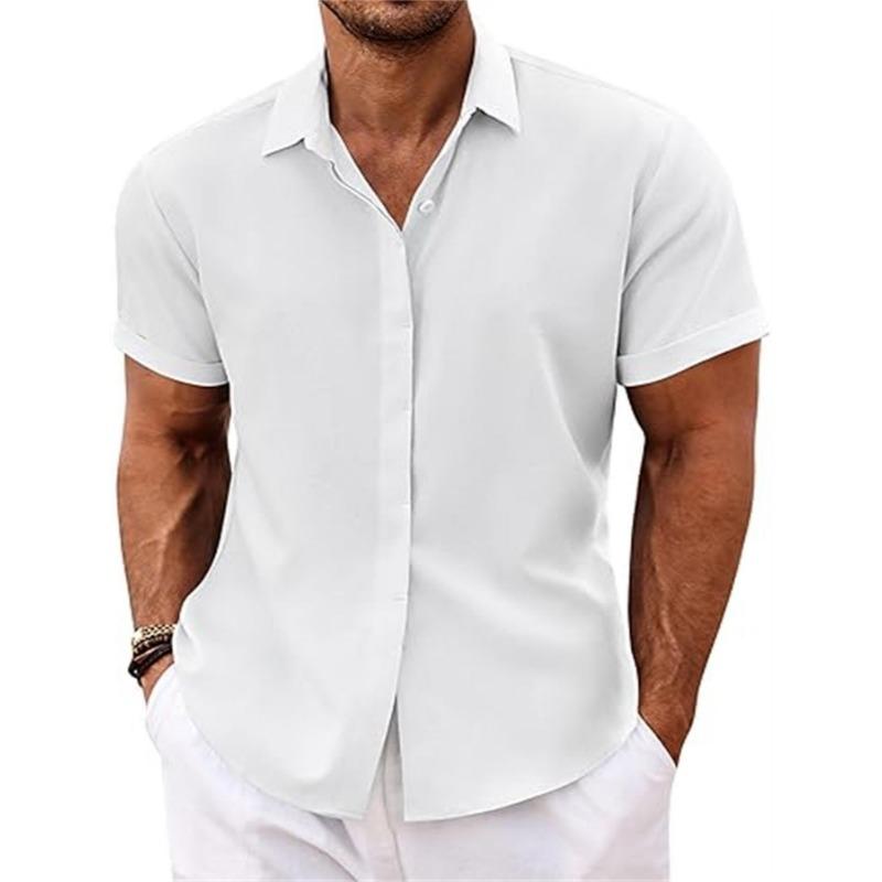 Summer Men's Linen Short Sleeve Shirt Casual Button Down Versatile Simple Top