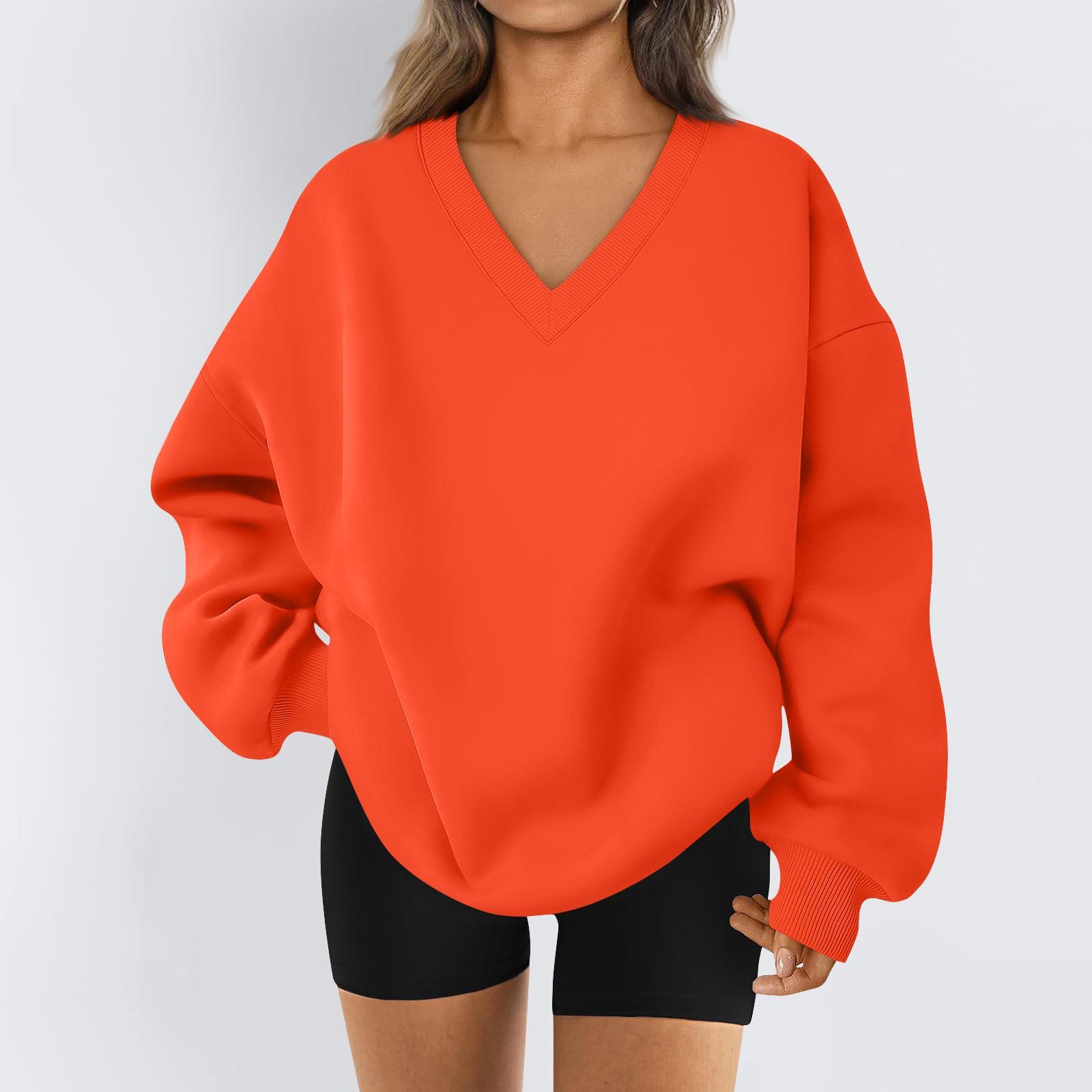 

Женская толстовка, спортивная фланелевая толстовка с длинным рукавом, повседневная толстовка с V-образным вырезом M оранжевый