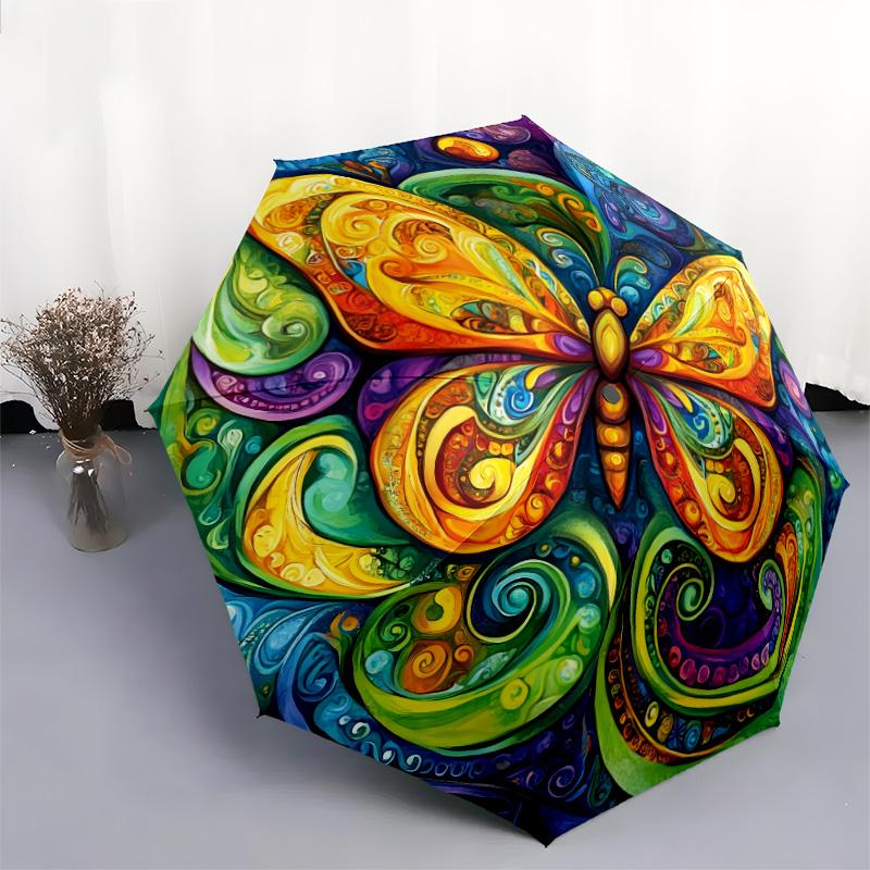 Colorful Butterfly pattern, automatic folding umbrella, portable and foldable design, 8 ribs, a Christmas or birthday gift.