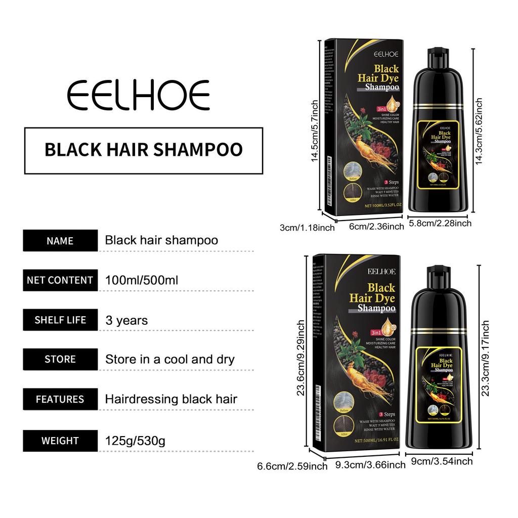 EELHOE Black Hair Dye Shampoo 3 In 1  Darkening Deep Nourishing Black Hair Dye Shampoo Natural Organic Herbal