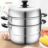 Joyoung 3-Tier Stainless Steel Steamer Pot with High Arched Lid, 28cm