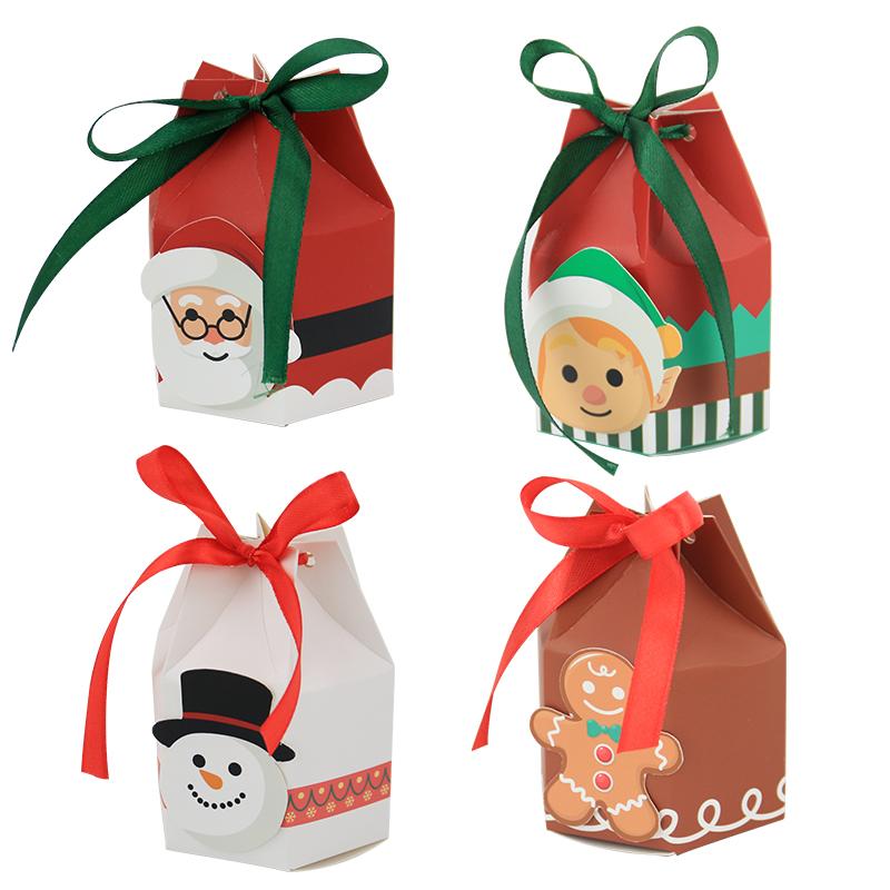 24PCS Christmas Candy Boxes,4 Styles Christmas Treat Gift Boxes Xmas Paper Boxes with Ribbon Candy Shape Small Sweet Boxes