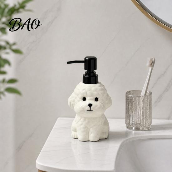Dispenser per Lozione a Forma di Cane dei Cartoni Animati 400ML Dispenser per Sapone in Ceramica con Pompetta in Plastica, Bottiglia Ricaricabile a Forma di Cucciolo Contenitore per Liquidi a Mano, Vuoto Gel Doccia