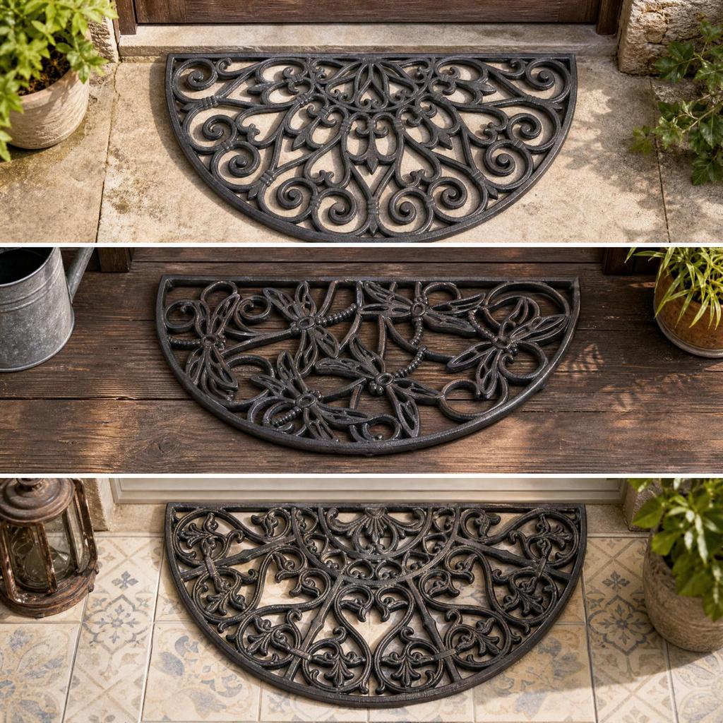 Indoor Outdoor Semicircular Cast-Iron Doormat Vintage Half-Round