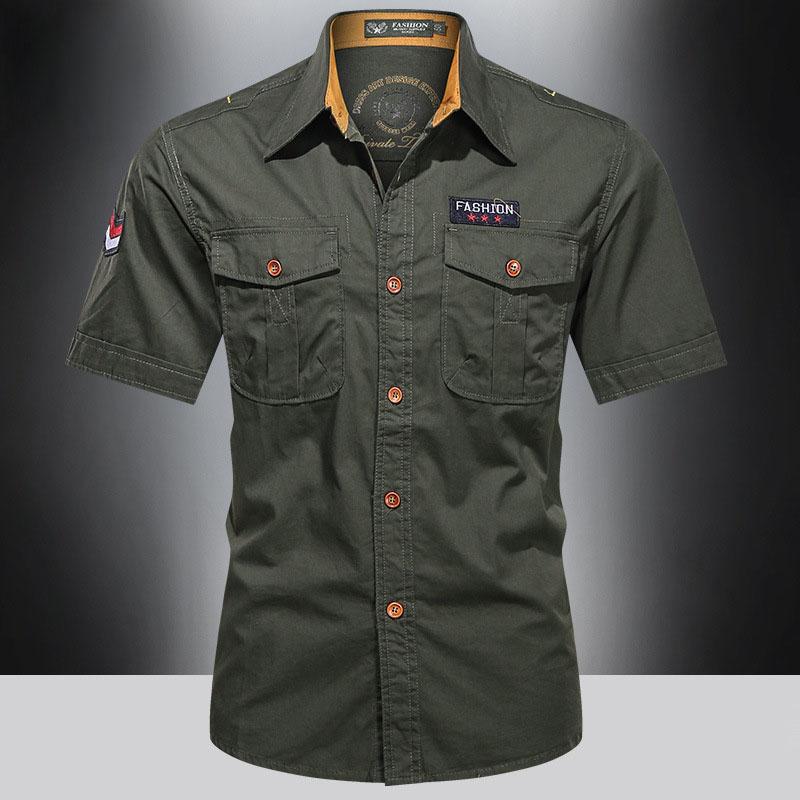 

Исполнительный офицер Лето Двойной карман Половина Рукав Рубашка Хлопок Новый Мужской Повседневная Военная Рабочая Одежда Короткий Рукав Рубашка Тонкий