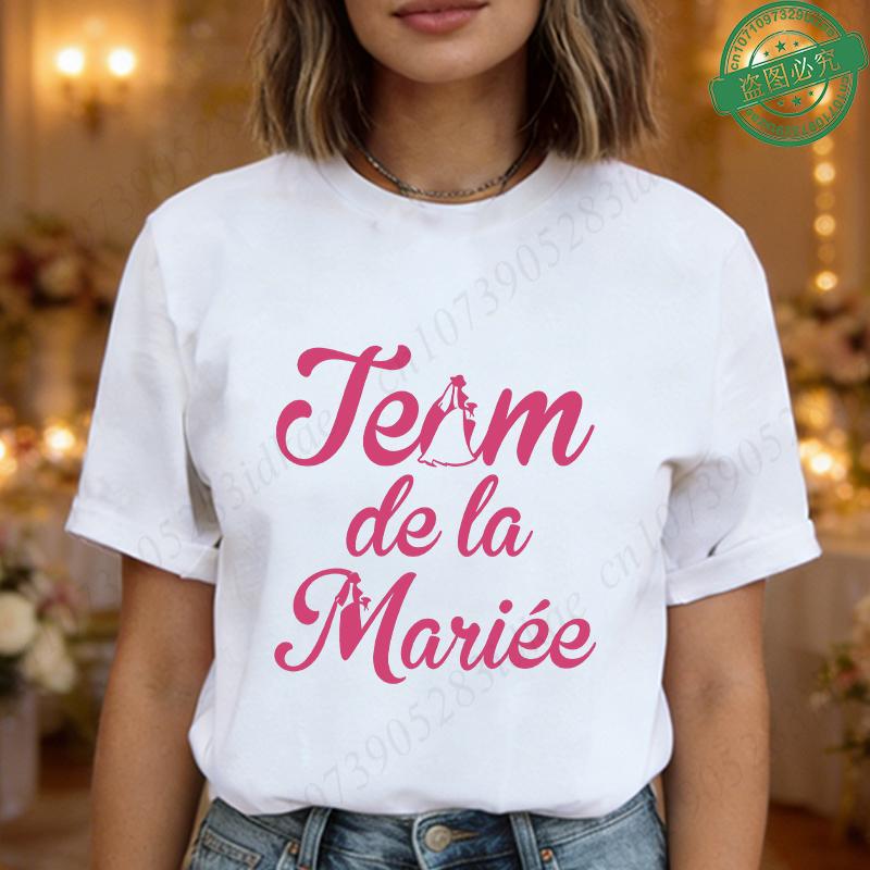 Team De La Mariée Future French Bachelorette EVJF Party T-shirts  Bridal Shower Wedding Tops with Bride Silhouette Print Blouses