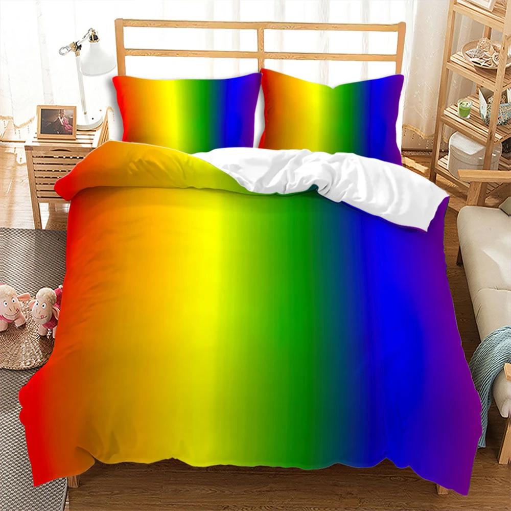 Colorful Stripes Rainbow Bedding Set Soft Comfortable And Breathable Duvet Cover Set 3Pcs Bedclothes Wonderful Gift For Children