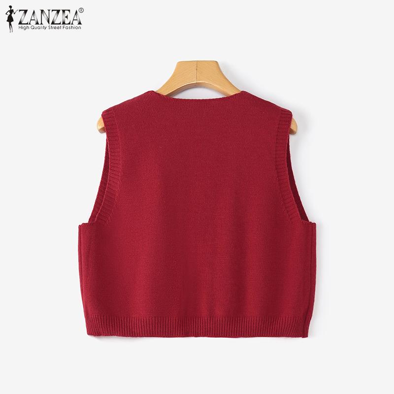 ZANZEA Women V Neck Sleeveless Colorful Buttons Casual Knitted Cropped Vest Tops