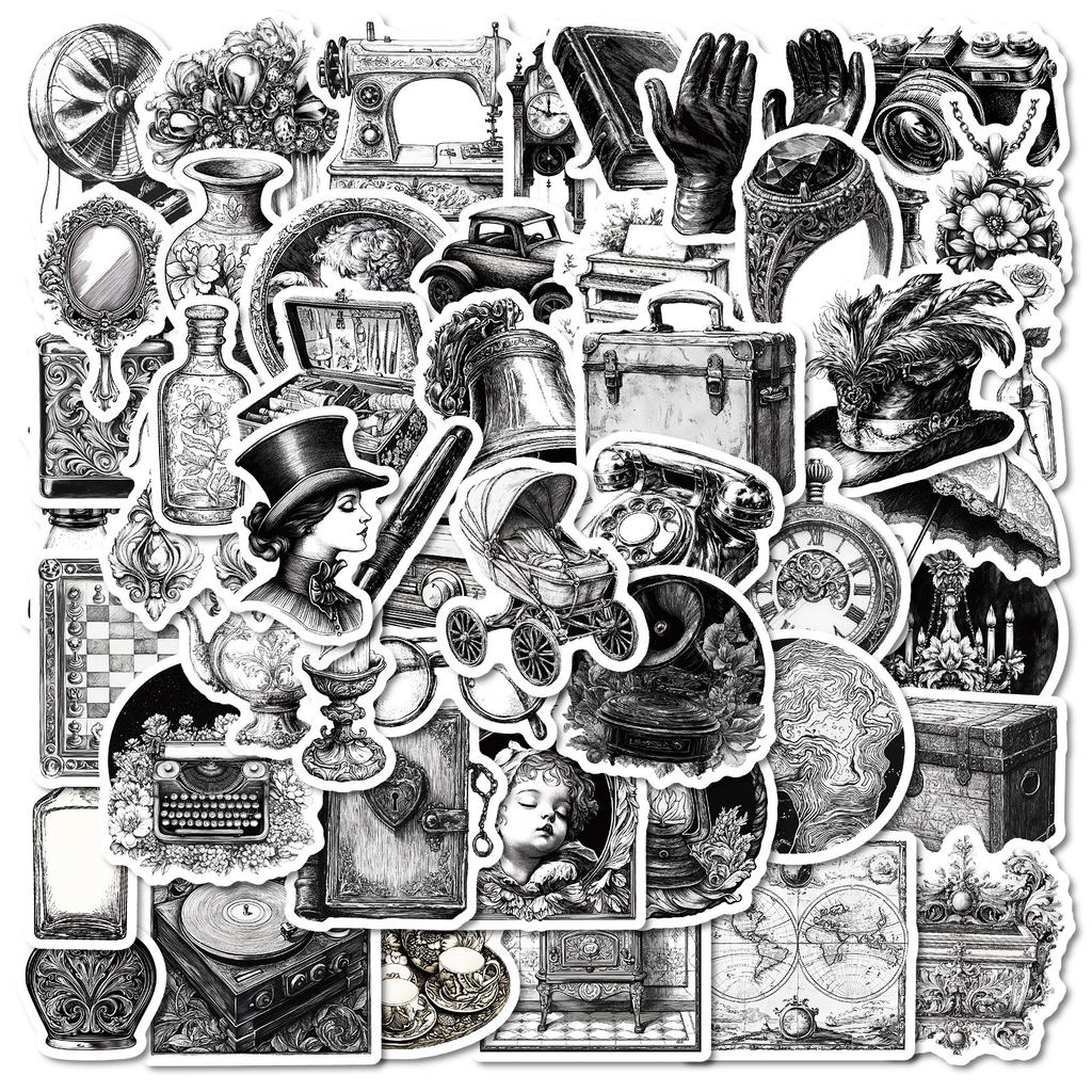 50 Personalized Black And White Series Mix And Match Graffiti Decorative Stickers Fun Stickers