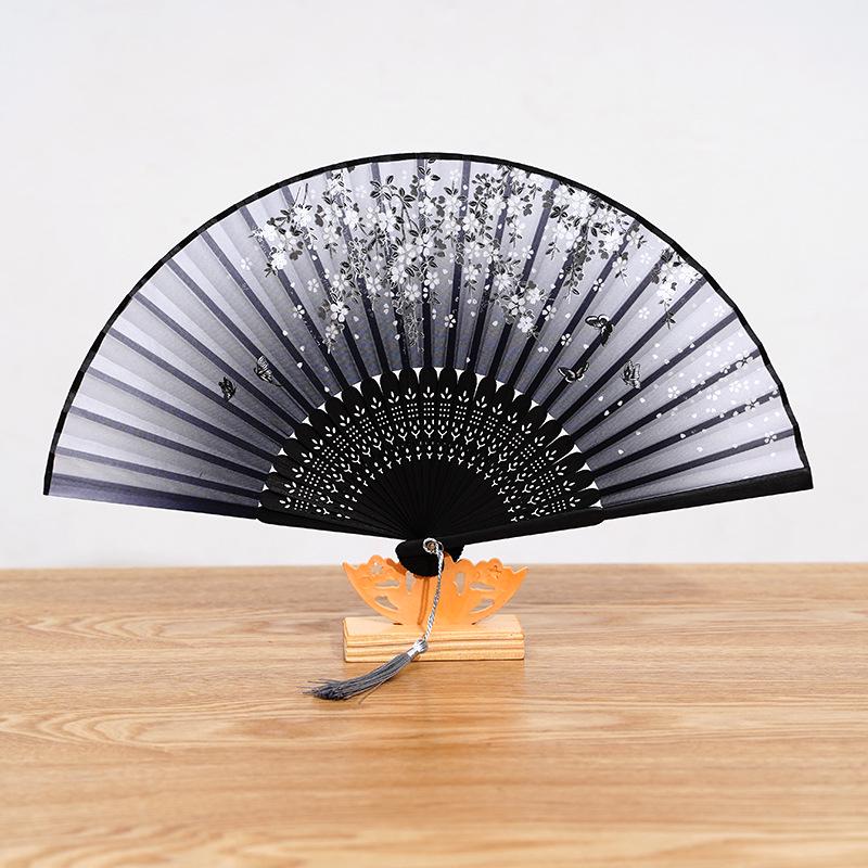 Bamboo Folding Fan, Green Smile Design, Women’s Elegant Dance Fan, Perfect Student Gift
