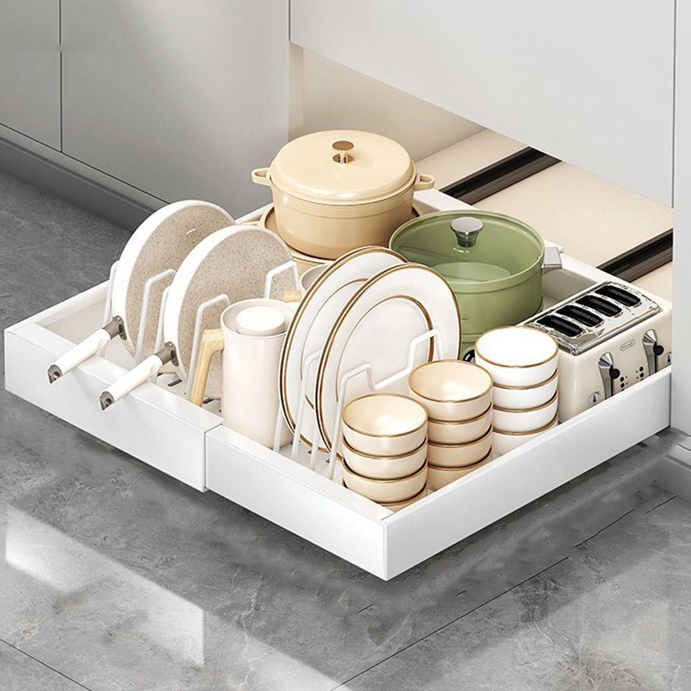 Adjustable Width Kitchen Storage Rack Metal Extendable Pull Out Shelf  Household Goods