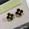 High Quality Four-leaf Clover Earring Buckle White Mother-of-pearl Earrings Red Chalcedony Black Agate Earrings