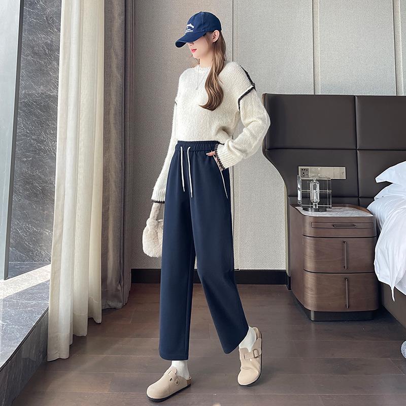 

Women s Elastic High-Waist Straight Leg Pants - Autumn/Winter Cropped, Narrow or Wide Leg Casual Styles L