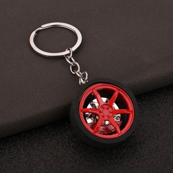 Keychain Pendant Wheel Caliper Design Zinc Alloy Key Chain with Rubber Tires Racing Style Key Holder Backpack Car Accessory