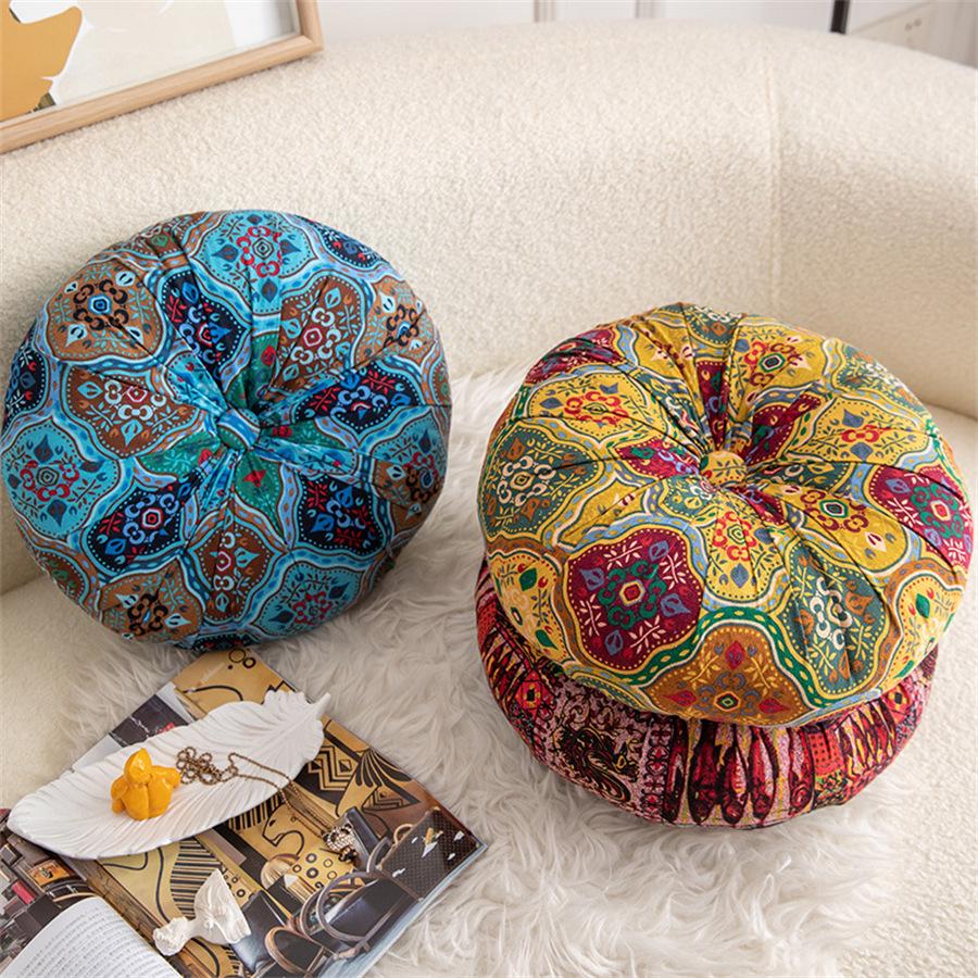 Bohemian Round Pouf Cushion - Pumpkin Shape for Sofa, Backrest, or Meditation.